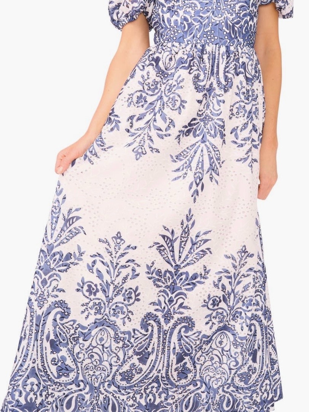 Ted Baker Blue and White Printed eyelet midi dress